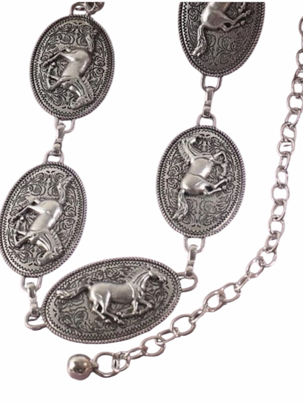 Horse themed chain belt silver toned country western coastal cowgirl - Picture 3 of 10